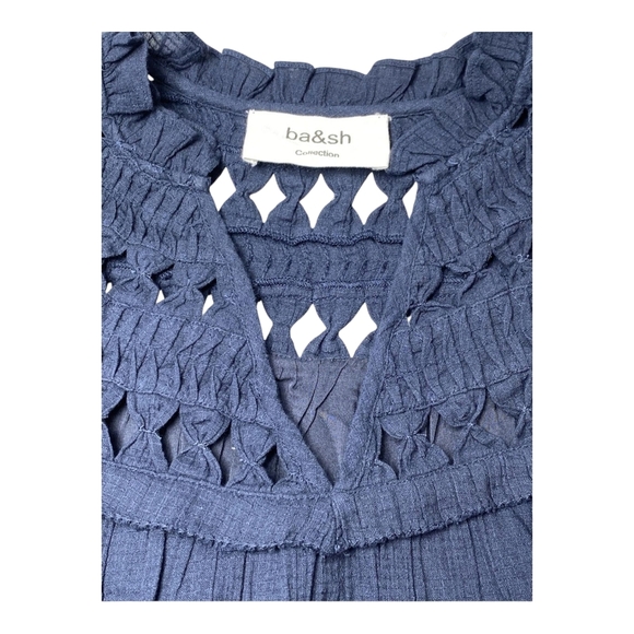 ba&sh Bluma Mini Dress Navy Marine   Flared Cut-Out V-Neck  Size Small (1) NWT - Picture 5 of 16